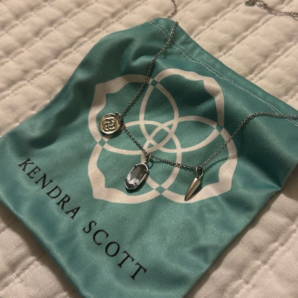 Kendra Scott Silver Charm Necklace with Greyish-Blue Accent